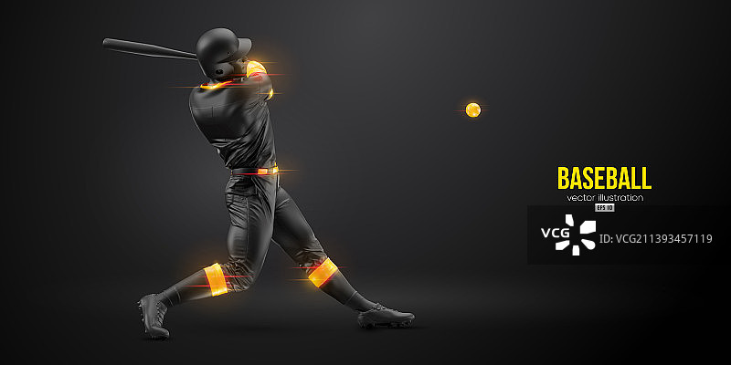 黑色背景棒球运动员抽象轮廓图片素材