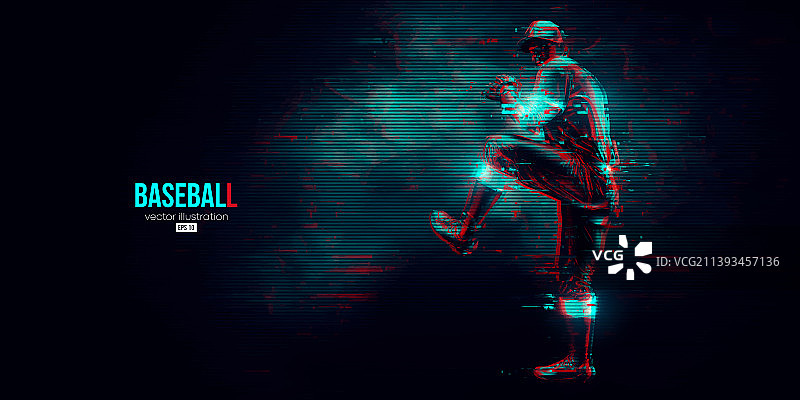 蓝色棒球运动员抽象剪影图片素材