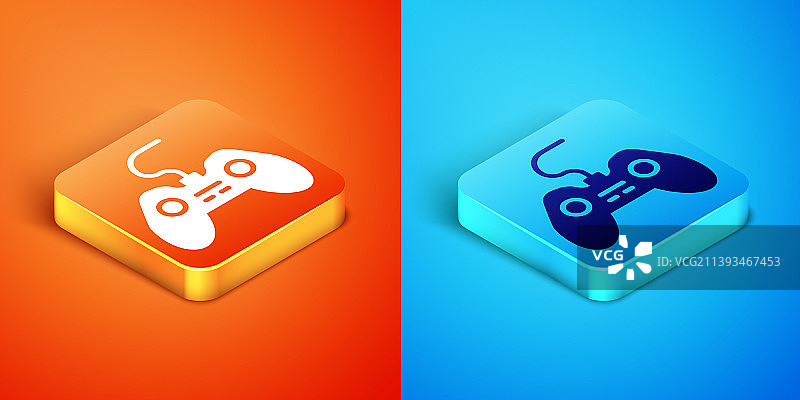 2.5D游戏手柄图标，橙色和蓝色背景图片素材