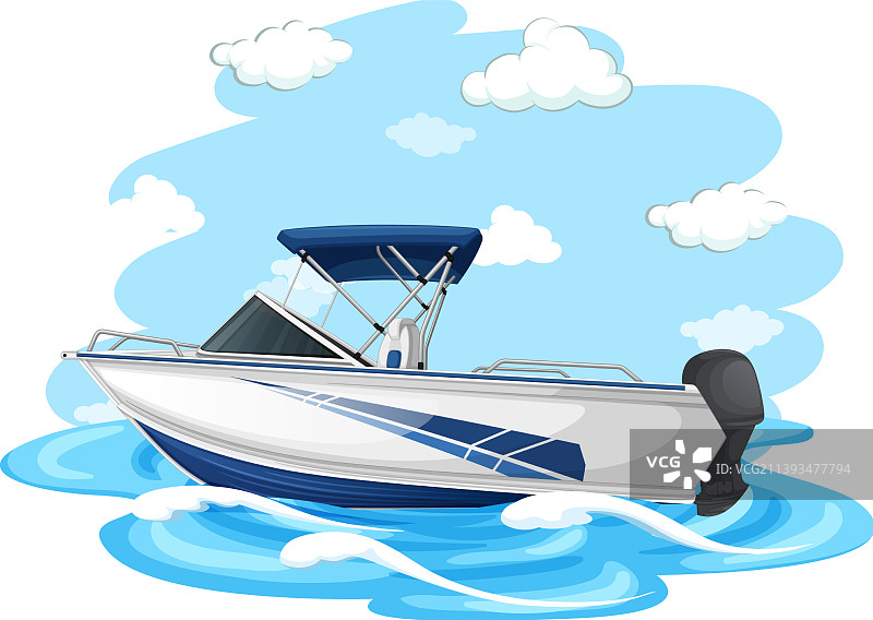 白色背景上的卡通风格快艇图片素材