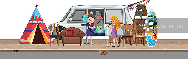 女孩街头表演图片素材