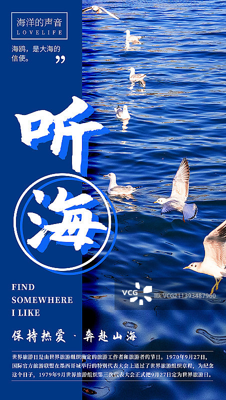 度假旅游海洋海鸥竖版海报图片素材