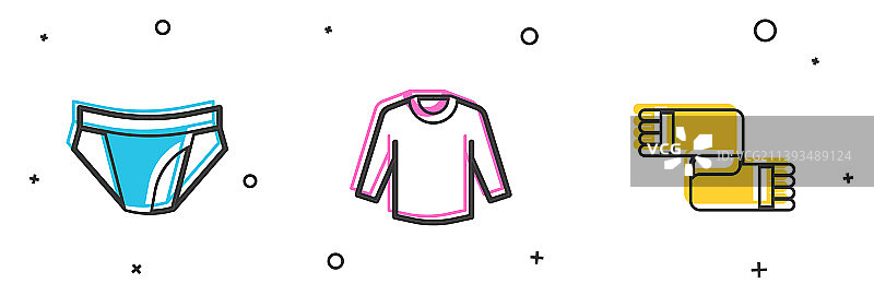 男士内裤、毛衣和冬季围巾图标图片素材