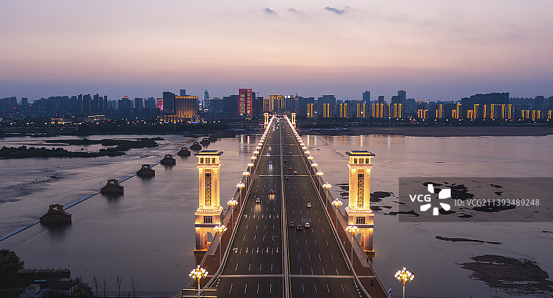 航拍山东省临沂市北京路沂河大桥风景图片素材