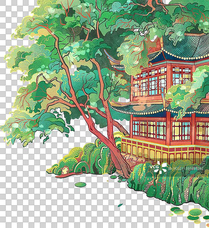 中国古建筑阁楼国潮风图片素材