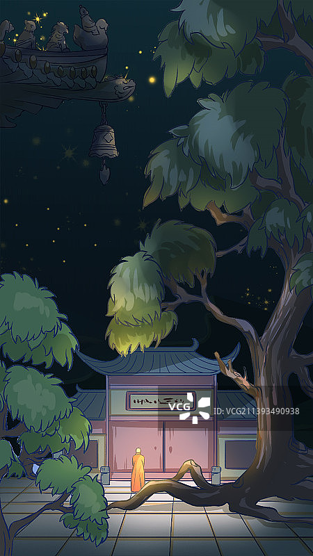 夜空下的寺庙图片素材