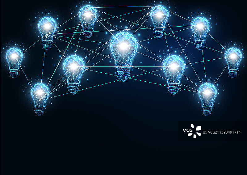 未来主义网络、创意灯泡连接图片素材
