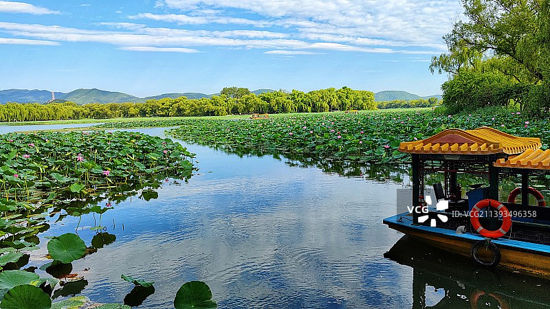 西堤游船 颐和园西堤游船码头图片素材