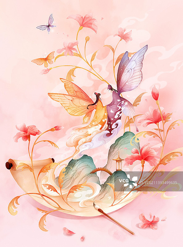 梁祝，插画，中国文化，艺术图片素材