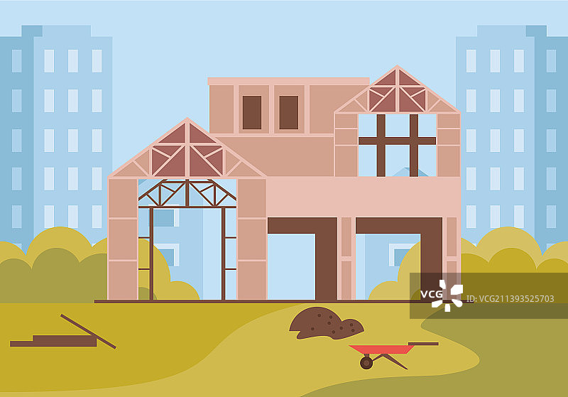 施工中的房屋与手推车图片素材