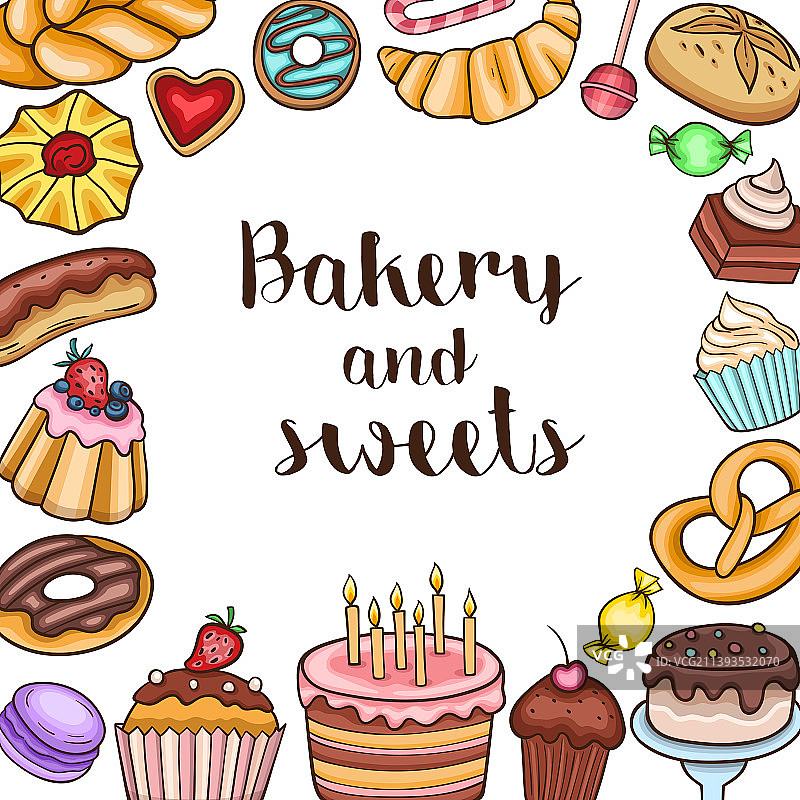 白色背景上的面包店和糖果图片素材