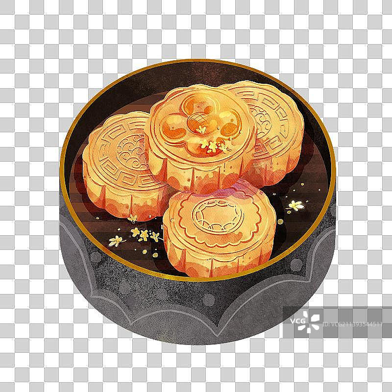 中秋节元素插画兔子传统节日美食桂花月亮秋天图片素材