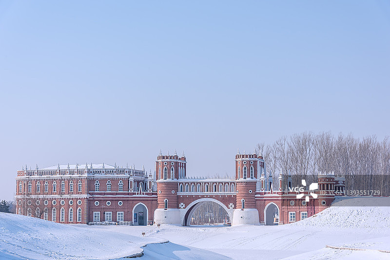 冬天中国哈尔滨伏尔加庄园的察里津诺城堡图片素材