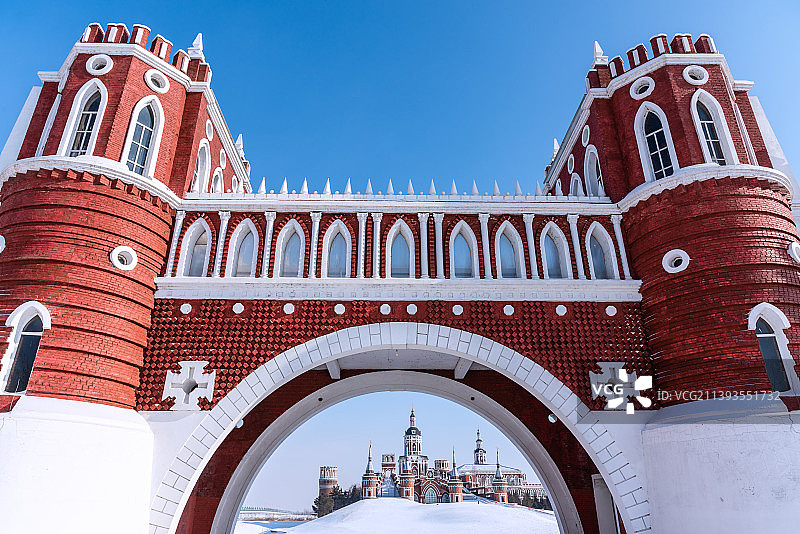 冬天中国哈尔滨伏尔加庄园的察里津诺城堡图片素材