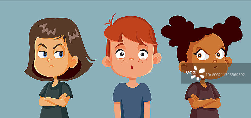 生气的女孩们对朋友感到不满卡通图片素材