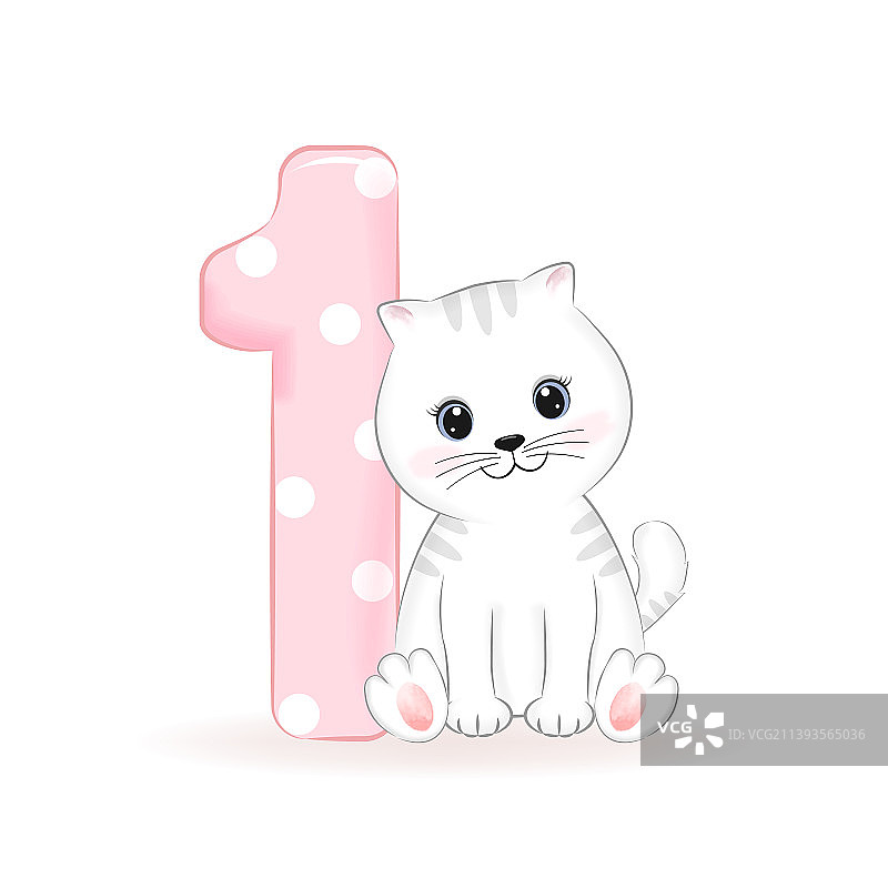 可爱小猫咪生日快乐一岁图片素材