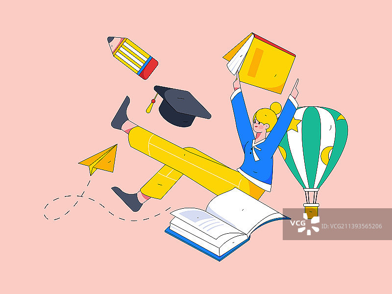 通过学习获得教育商务人物扁平矢量概念运营插画图片素材