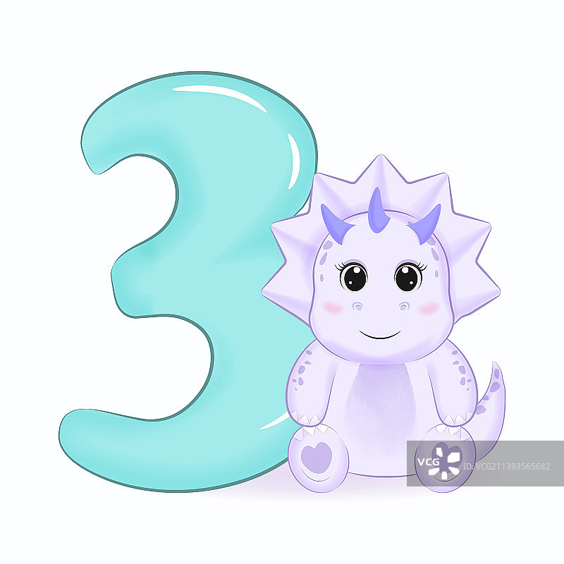 带有字母数字3的可爱小恐龙图片素材
