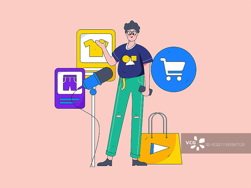 直播带货的网红电商人物矢量互联网插画图片素材