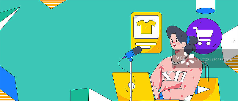 直播带货的网红电商人物矢量互联网插画图片素材