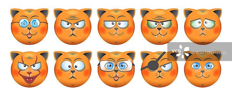 有趣的姜黄色猫卡通圆脸合集图片素材