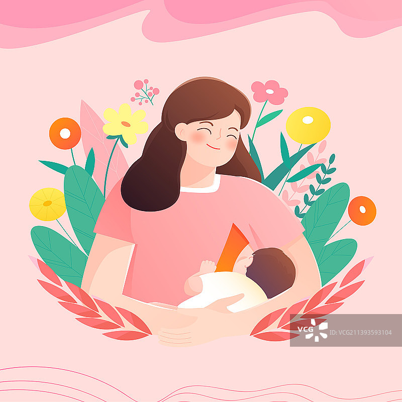妈妈母乳喂养婴儿矢量插画图片素材
