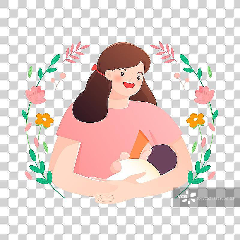 妈妈母乳喂养婴儿矢量人物插画元素图片素材