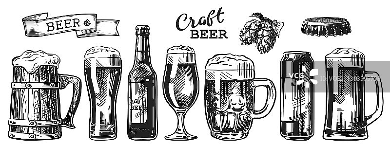 啤酒素描套装图片素材
