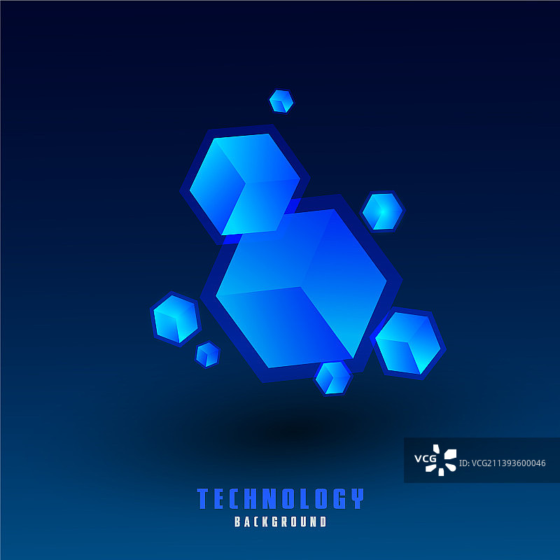 深蓝色背景上的蓝色发光逼真3D立方体图片素材