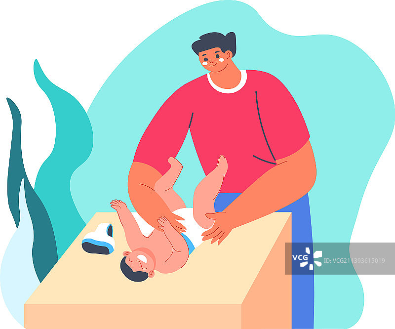 父亲为儿子或女儿换尿布图片素材