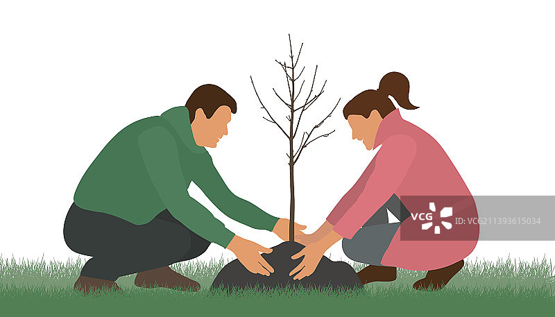 植树：男女种植裸树图片素材