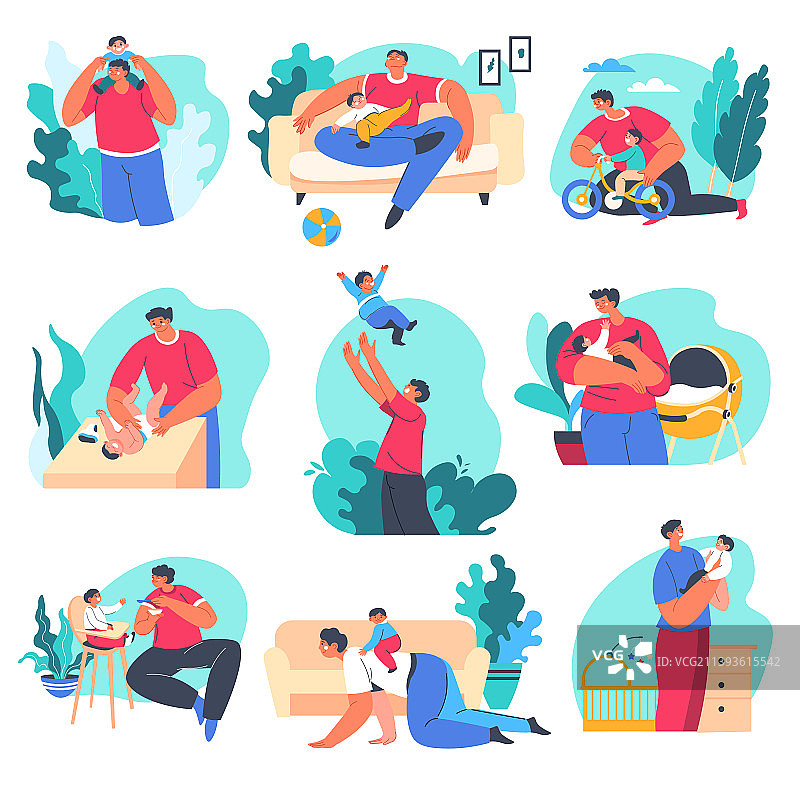 父子照顾婴儿享受休闲时光图片素材