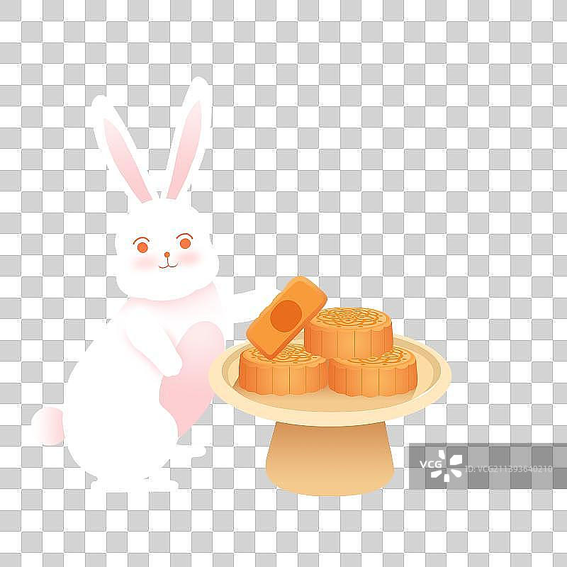 一只兔子在一盘月饼旁中秋节插画元素图片素材