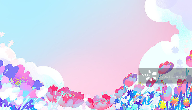 粉紫色花卉牡丹云手绘插画图片素材