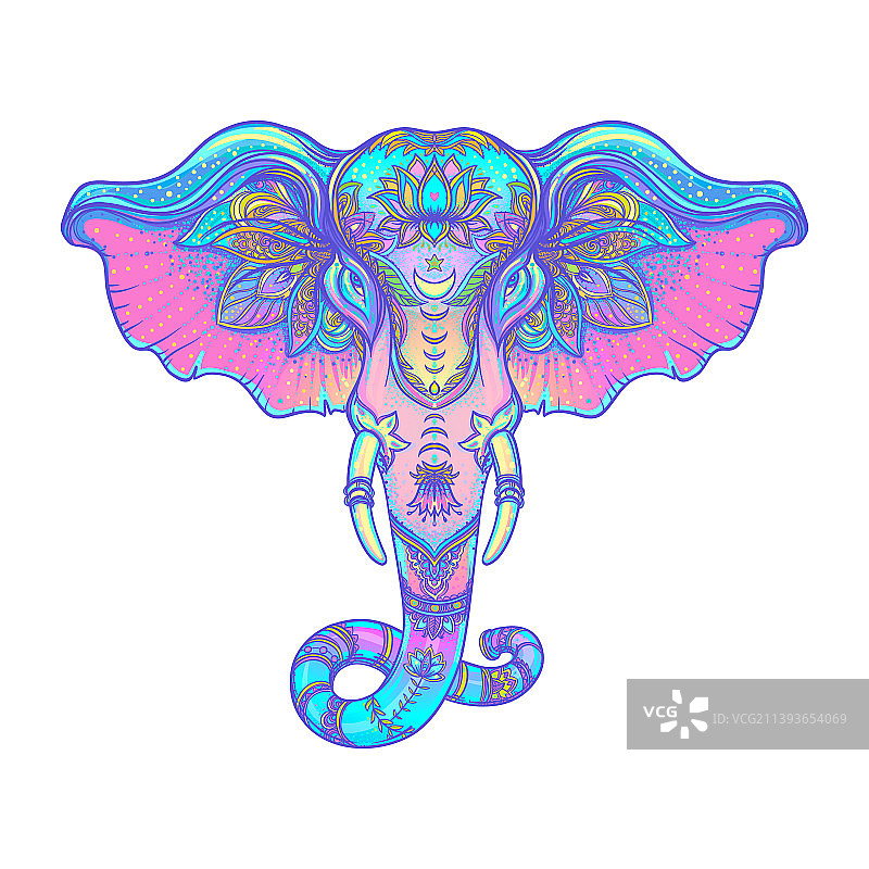 美丽的手绘部落风格大象纹身图片素材