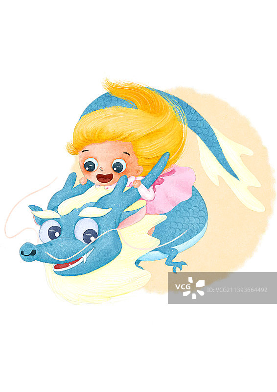 Q版生肖插画故事-龙龙带女孩兜风图片素材