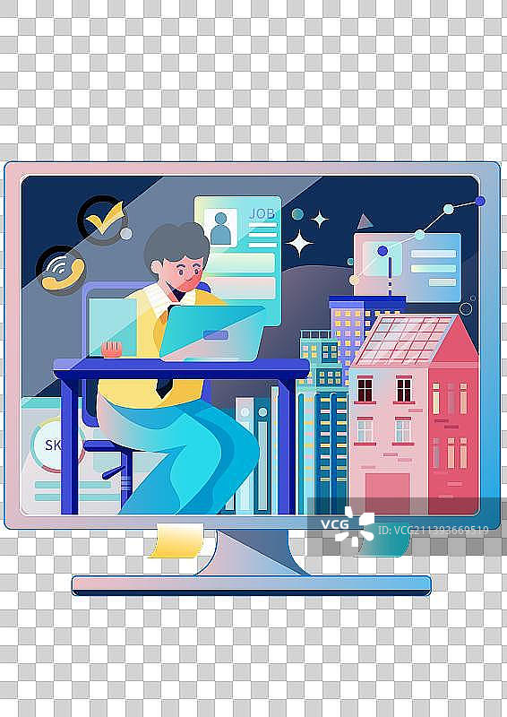 就业工作电脑办公AI矢量插画图片素材