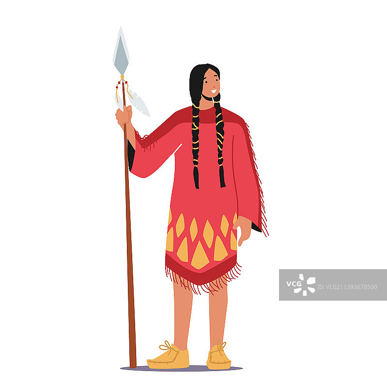 手持长矛的印第安人女性角色图片素材