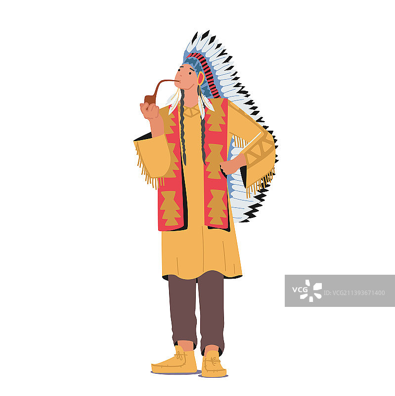 穿着部落服装和头饰的印第安人酋长图片素材