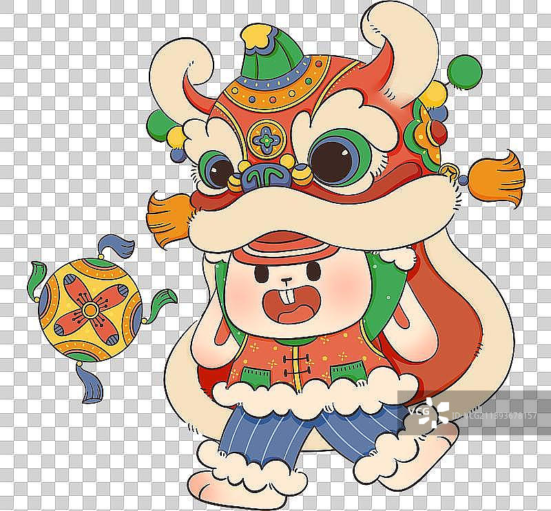 2023年兔年春节国潮风舞狮的兔子图片素材