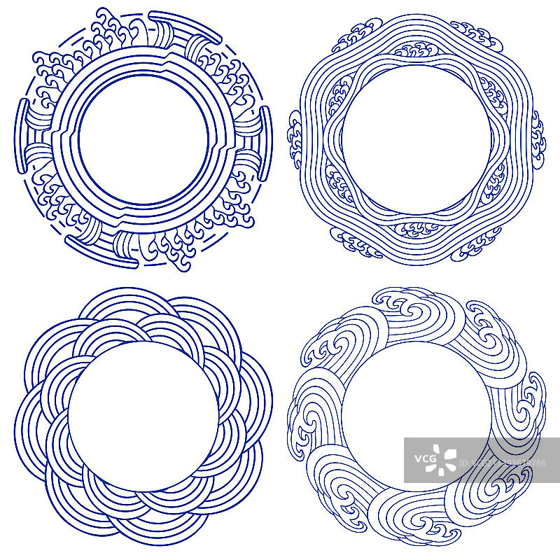 带有海浪和装饰的圆形框架图片素材