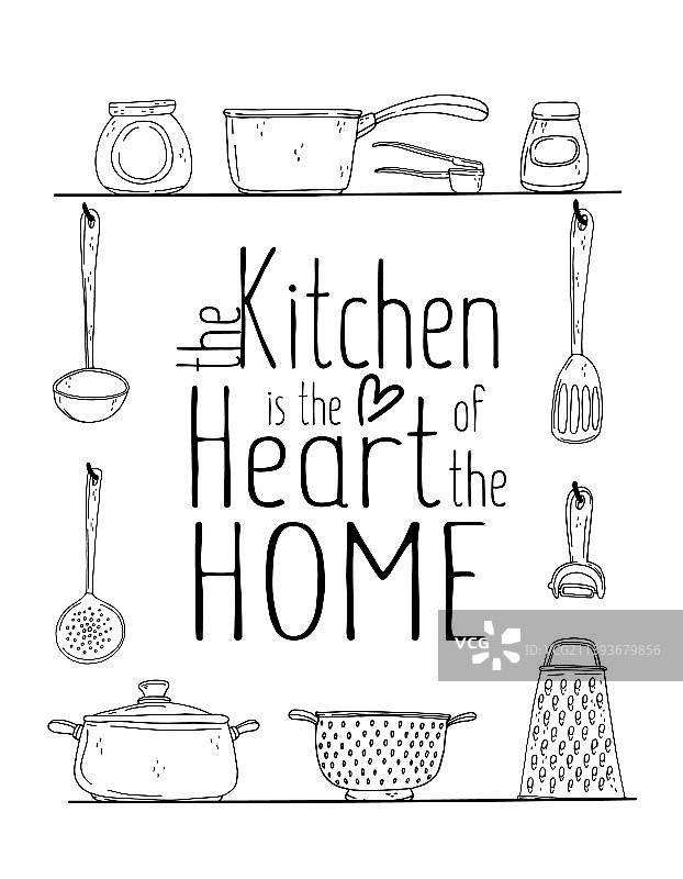 厨房海报与手绘炊具香料图片素材