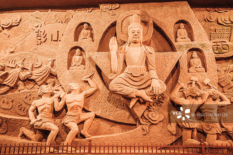 乐山东方佛都石窟内部风光，中国第五大石窟图片素材