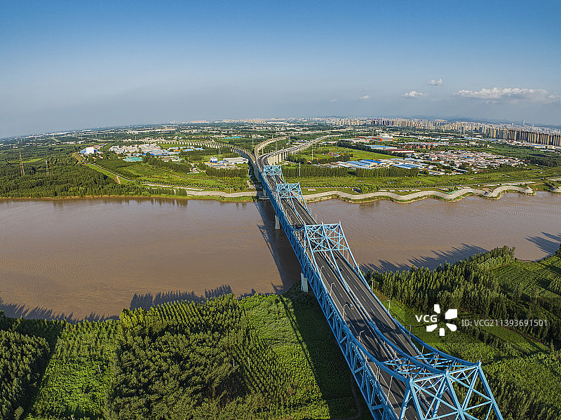 航拍石济黄河公铁立两用桥图片素材