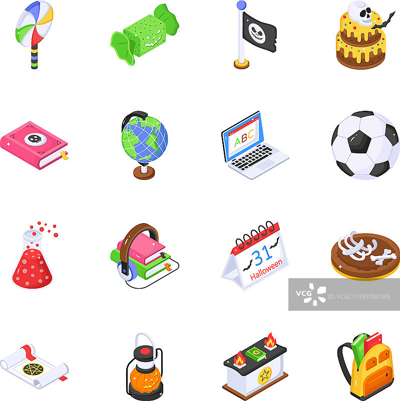 万圣节学习2.5D图标图片素材