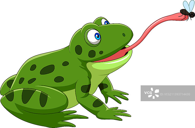 卡通青蛙捕捉苍蝇图片素材