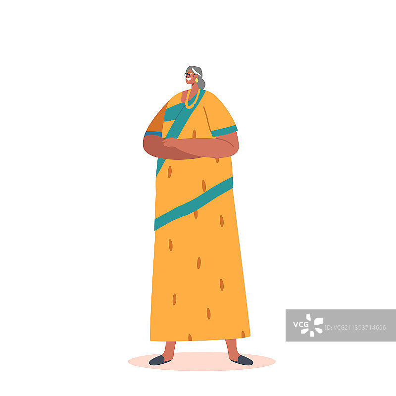 年长的印度妇女穿着长纱丽和配饰图片素材