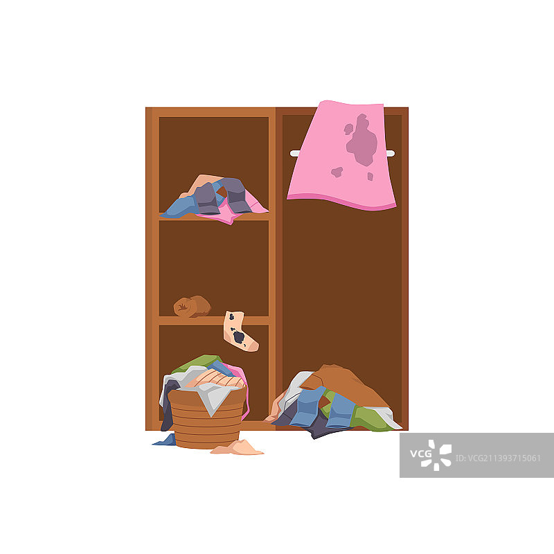堆满脏衣服的衣柜图片素材