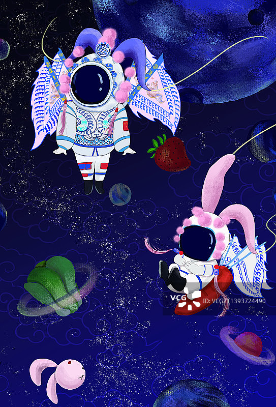 遨游太空的中国兔图片素材
