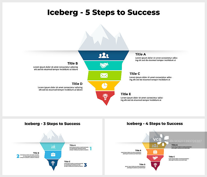冰山信息图：成功三、四、五步图片素材